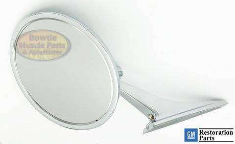 Bowtie Door Mirror Chrome Ribbed Base GM Licensed 67 Camaro Nova Chevelle