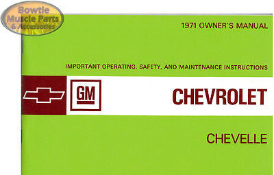 1971 71 CHEVELLE EL CAMINO OWNERS OWNER'S MANUAL WITH STORAGE BAG