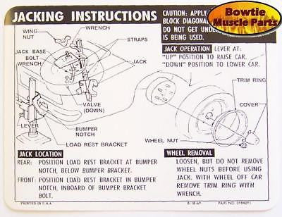 1969 69 CAMARO SS JACKING INSTRUCTIONS DECAL TRUNK N66