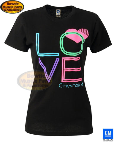 CAMARO CORVETTE CHEVELLE IMPALA NOVA CHEVROLET LOVE BLOCK LADIES JUNIORS T-SHIRT
