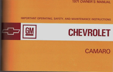 1971 71 Camaro Factory Owners Manual with Storage Bag