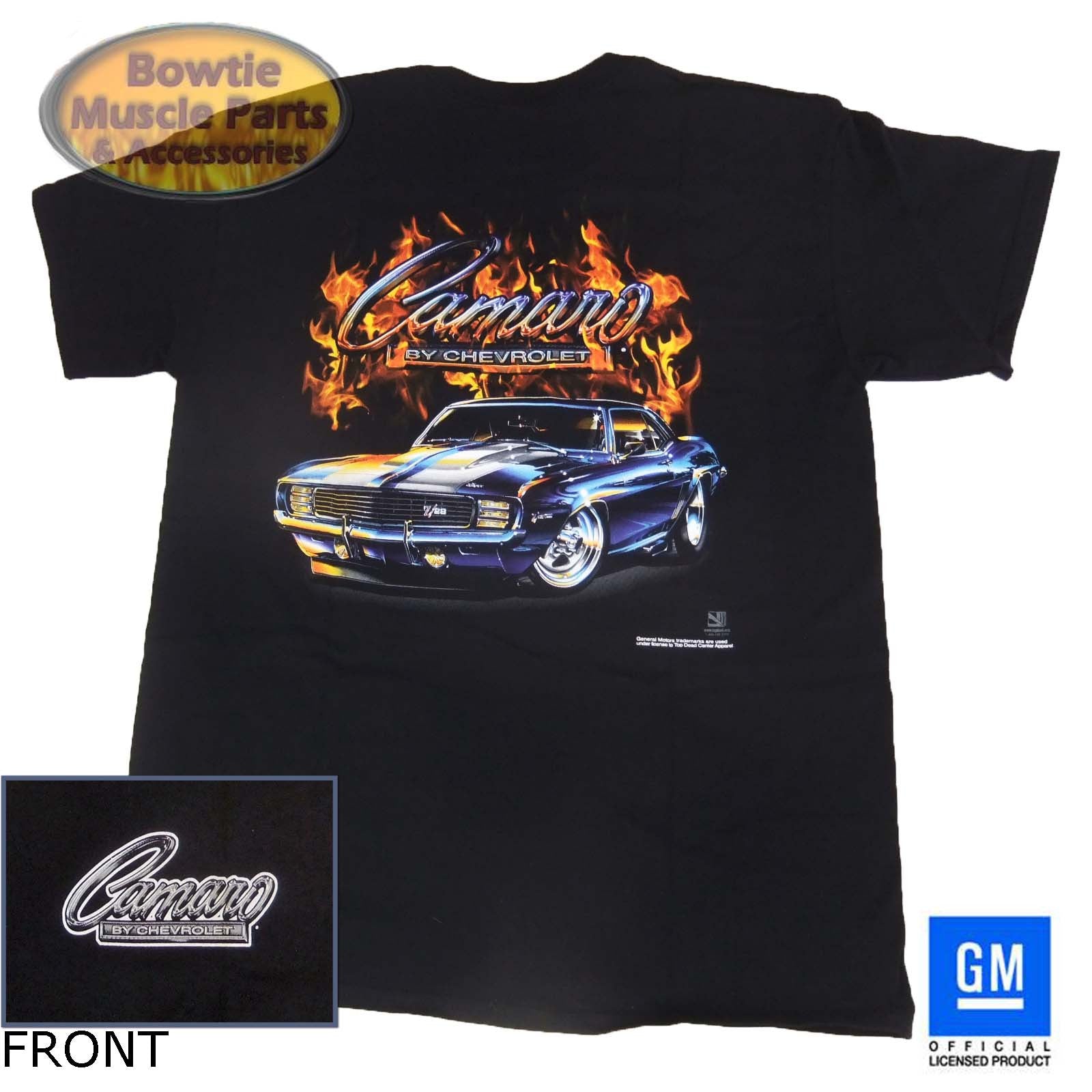 1969 69 1ST GEN CAMARO RS SS Z/28 FLAME T-SHIRT BLACK GM LICENSED 67 68