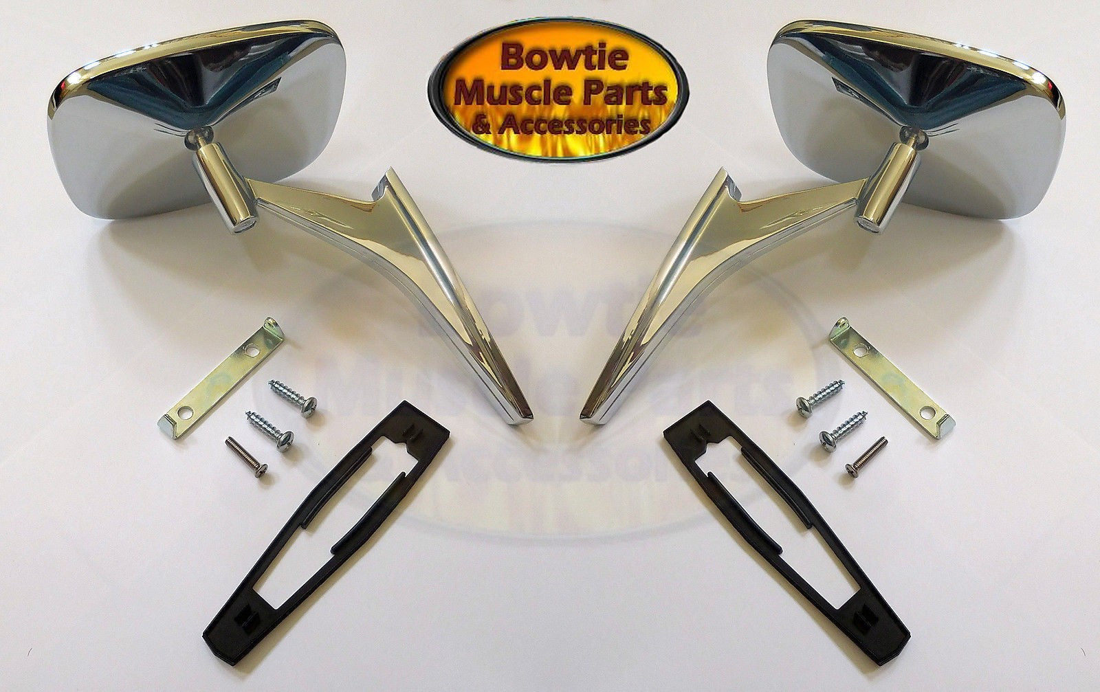 1968–72 Chrome Door Mirror Pair Show Quality Chrome Ribbed Base Camaro Firebird