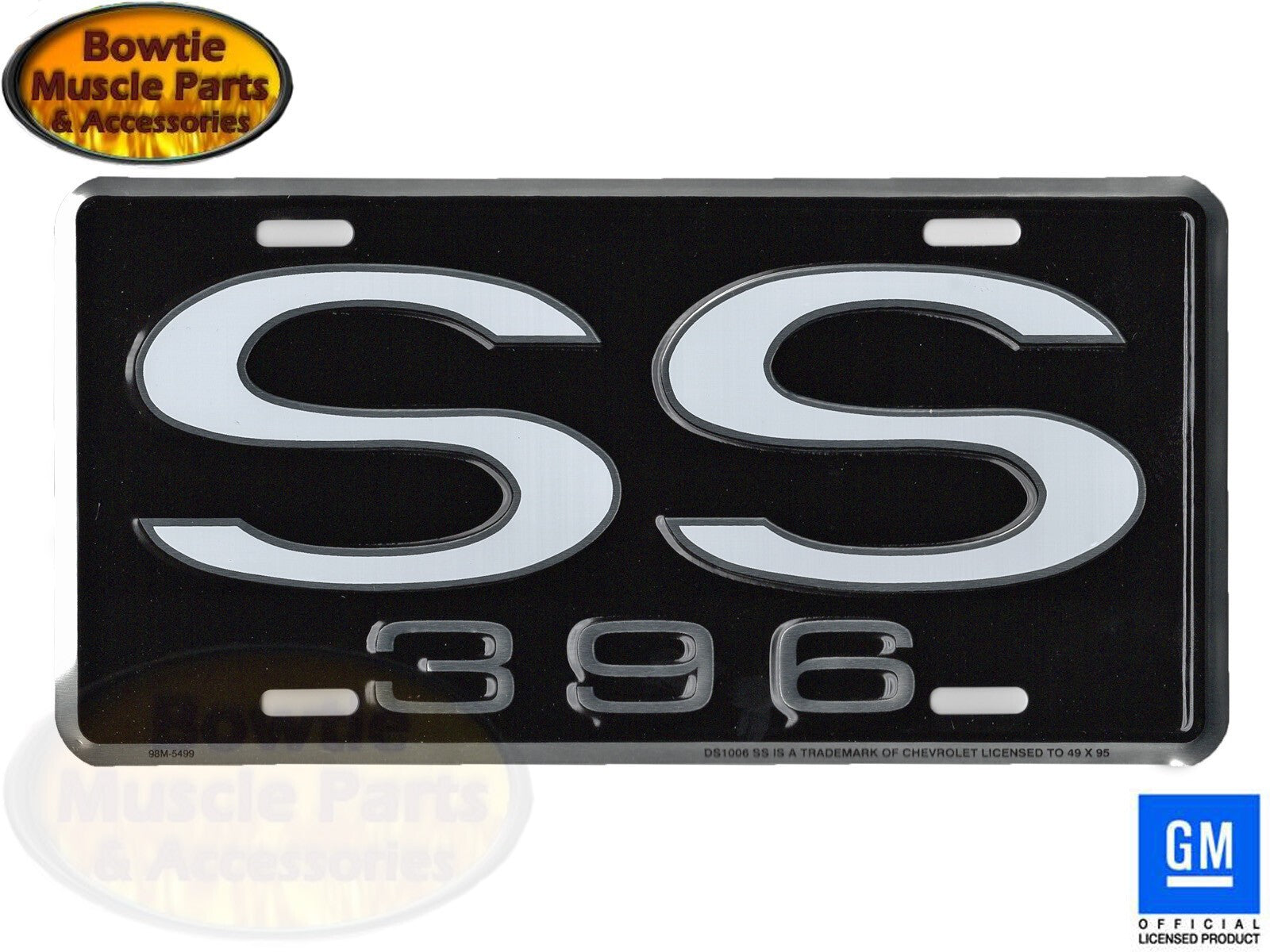 SS 396 License Plate – Embossed Aluminum Black Background GM Licensed Vanity Tag
