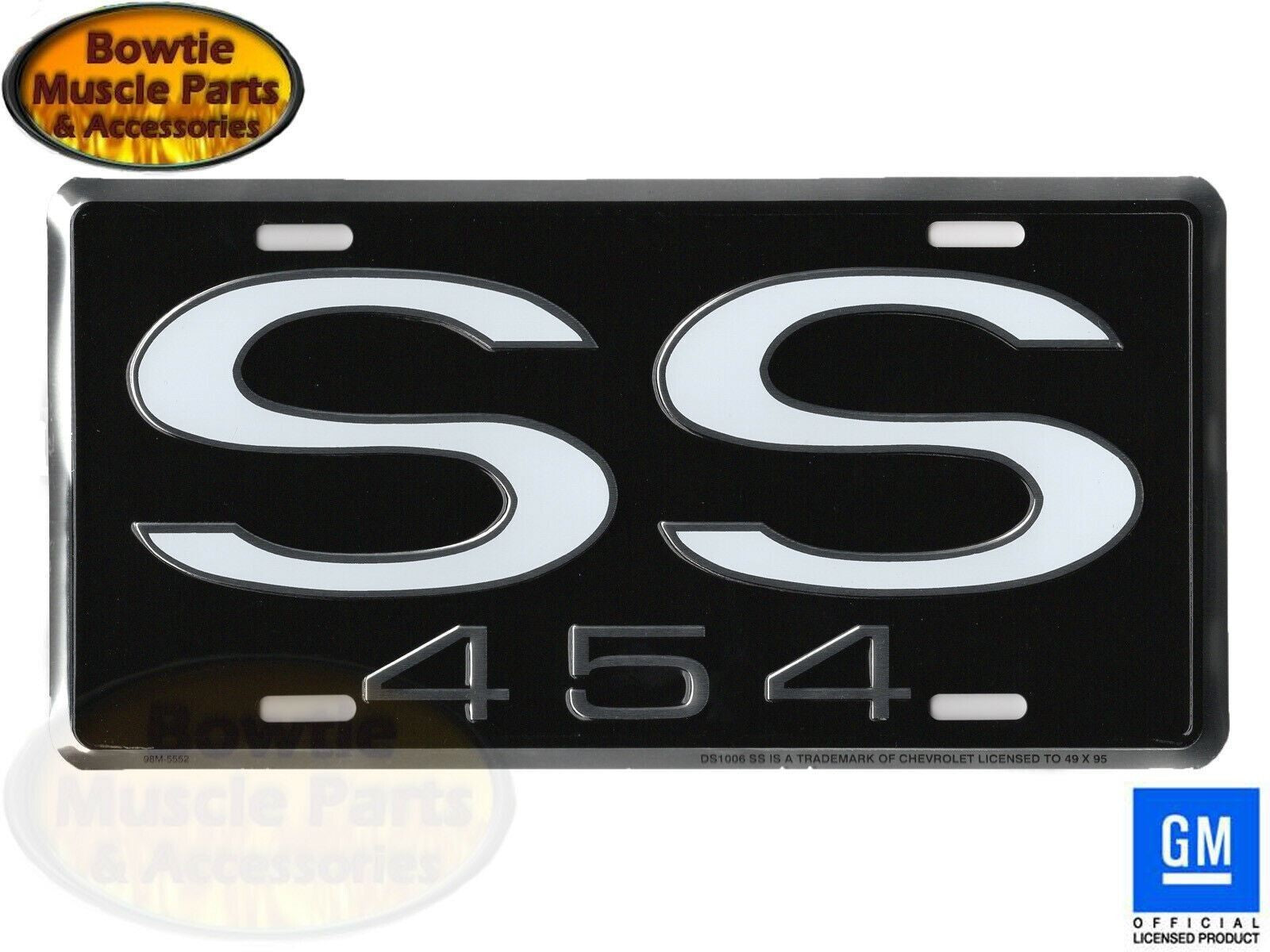 SS 454 License Plate – Embossed Aluminum Black/Silver GM Licensed Vanity Tag
