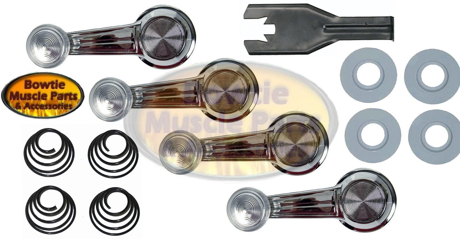 68–81 GM Window Crank Kit Clear Knobs – Camaro Firebird Nova Chevelle 4‑Door