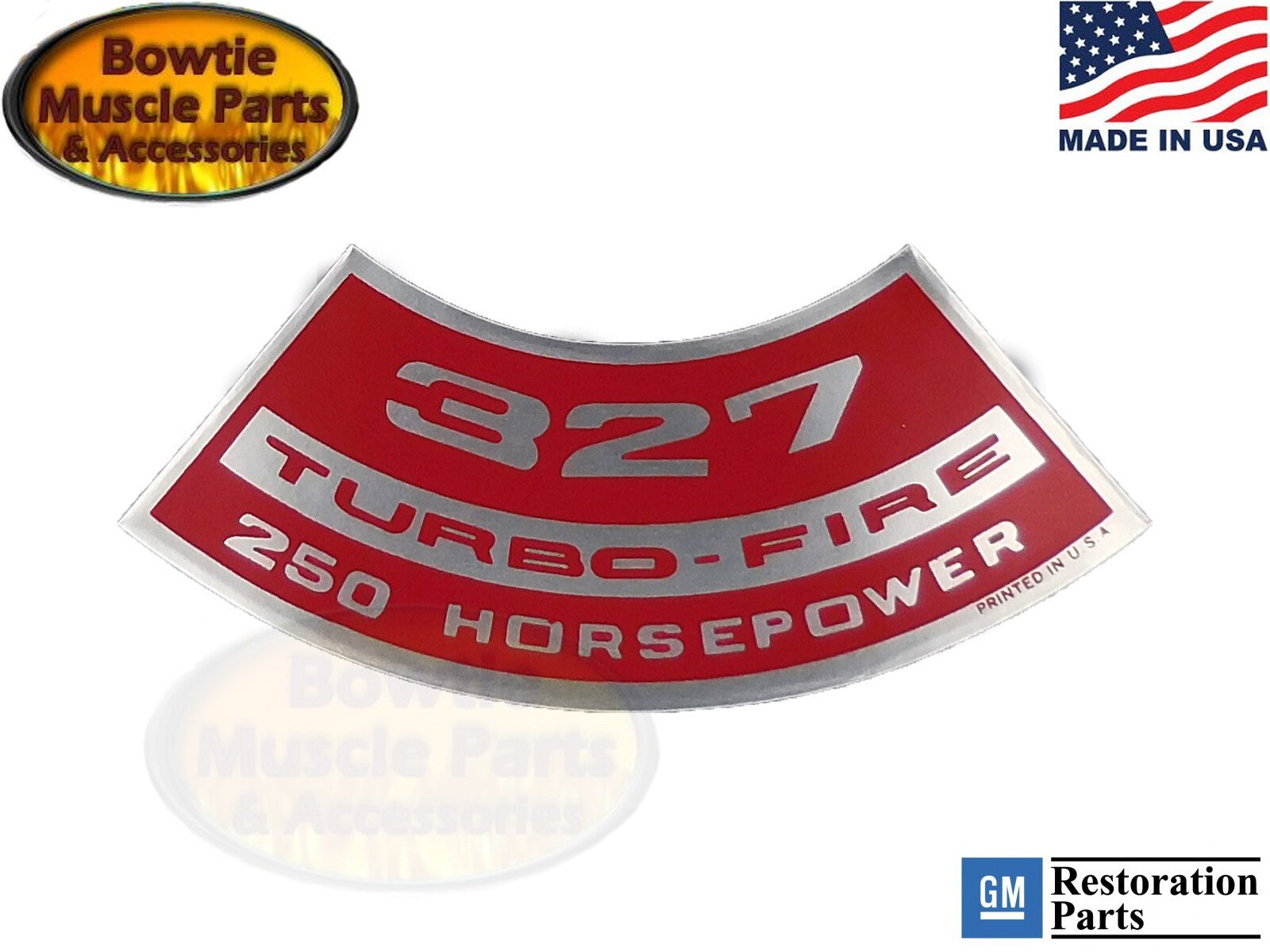 62–65 68 Impala Corvette Nova Chevelle 327 250HP Turbo‑Fire Air Cleaner Decal