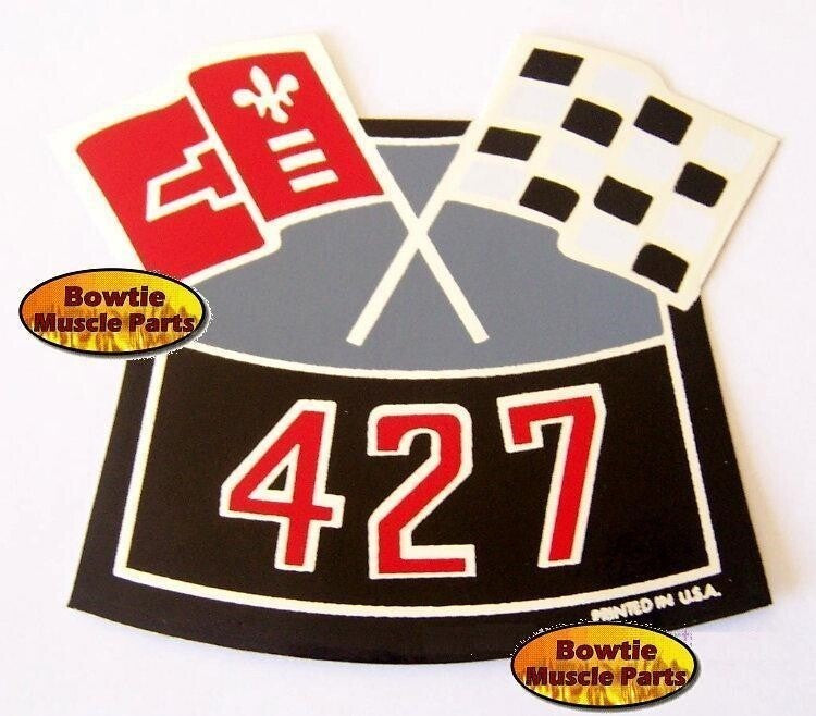 427 Crossed‑Flags Air Cleaner Decal – 65‑70 Big Block Chevy – Printed in USA