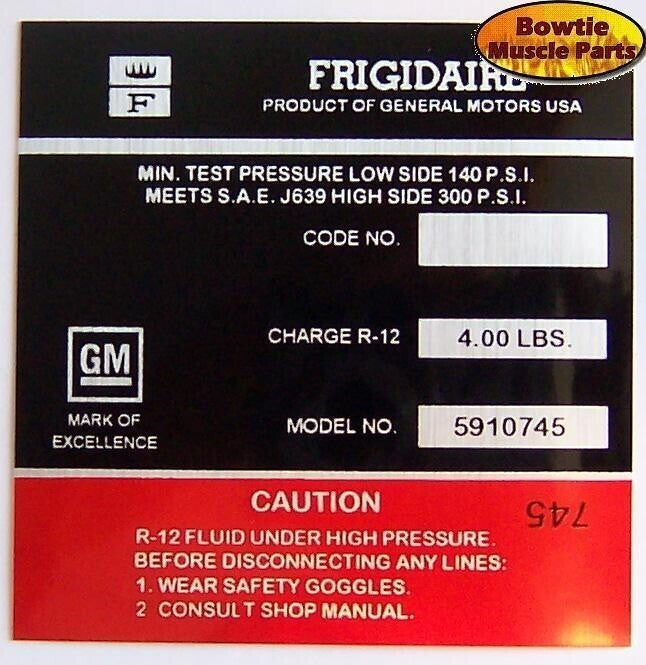 1969 Frigidaire AC Compressor Decal – Camaro Chevelle Corvette Nova – Red GM A/C