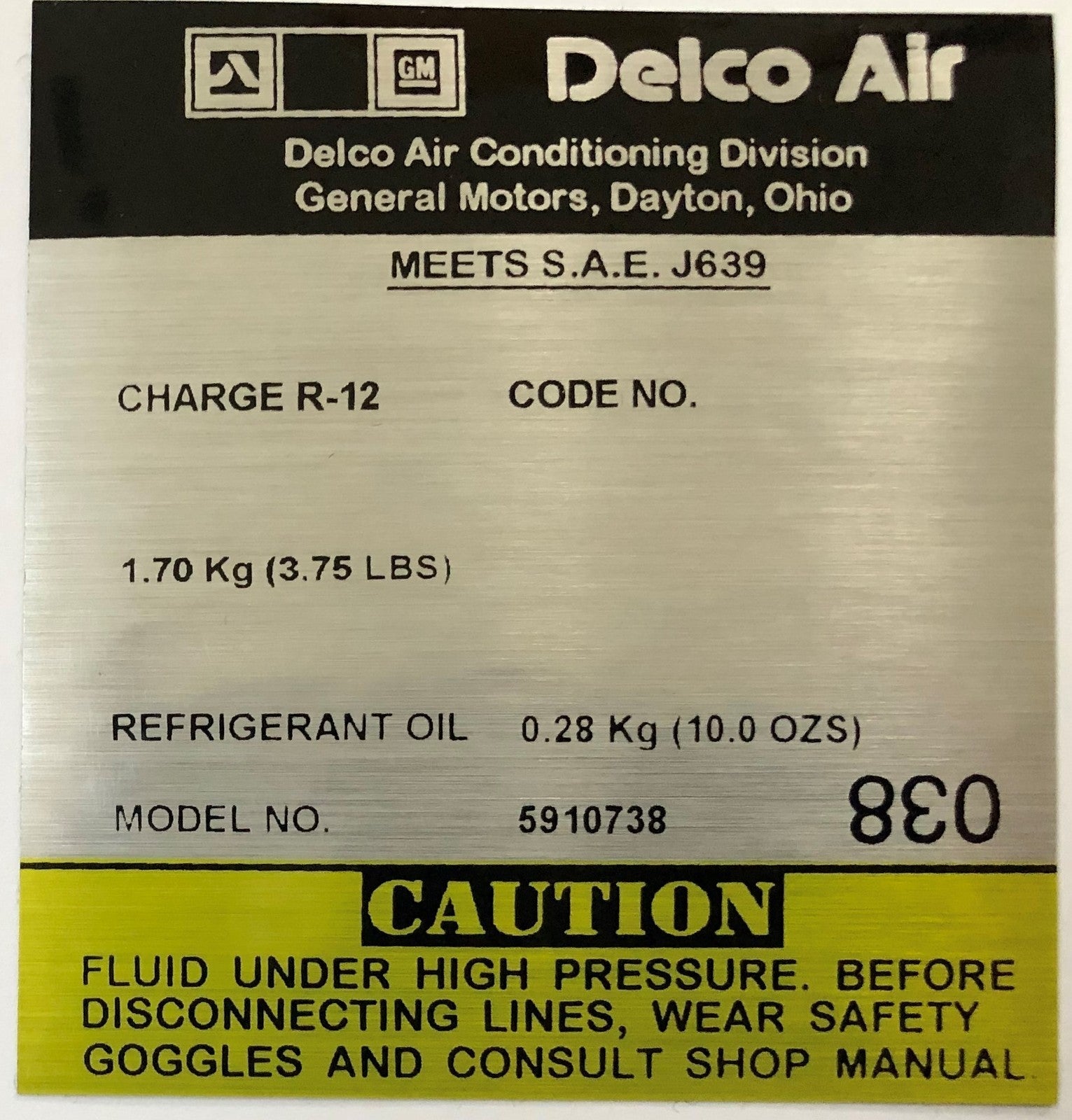 1981 Camaro Corvette Firebird AC Compressor Decal Delco Air Conditioner 5910738