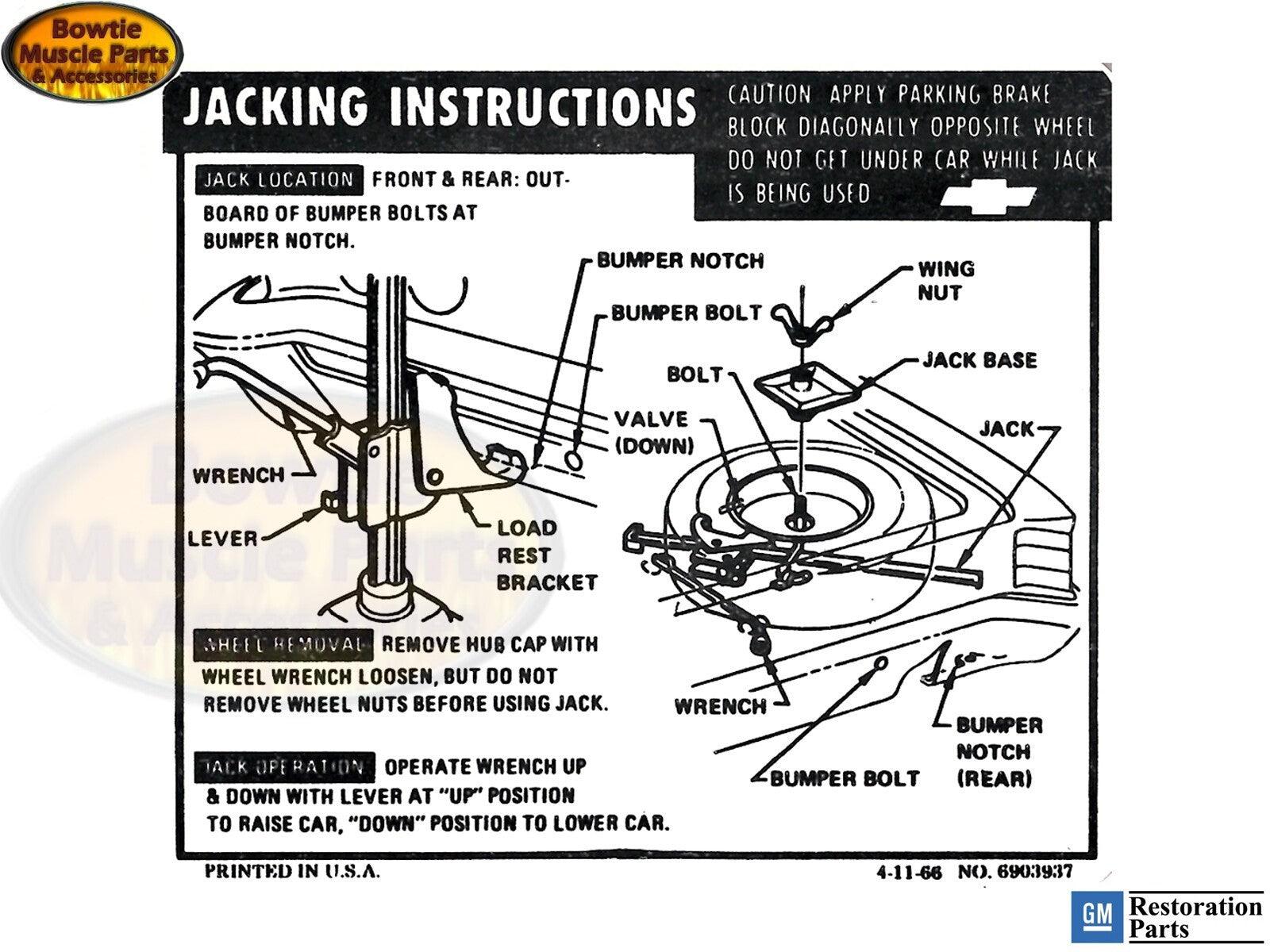 1967 Chevelle Jacking Instructions Trunk Decal – Malibu SS – GM 6903937