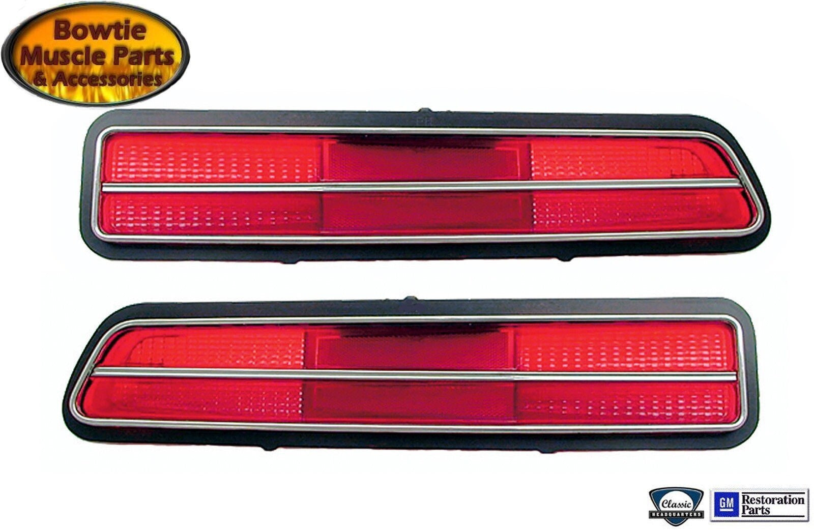 69 Camaro RS Tail Light Lens Pair w/ Stainless Trim Guide Script GM 5960963/64