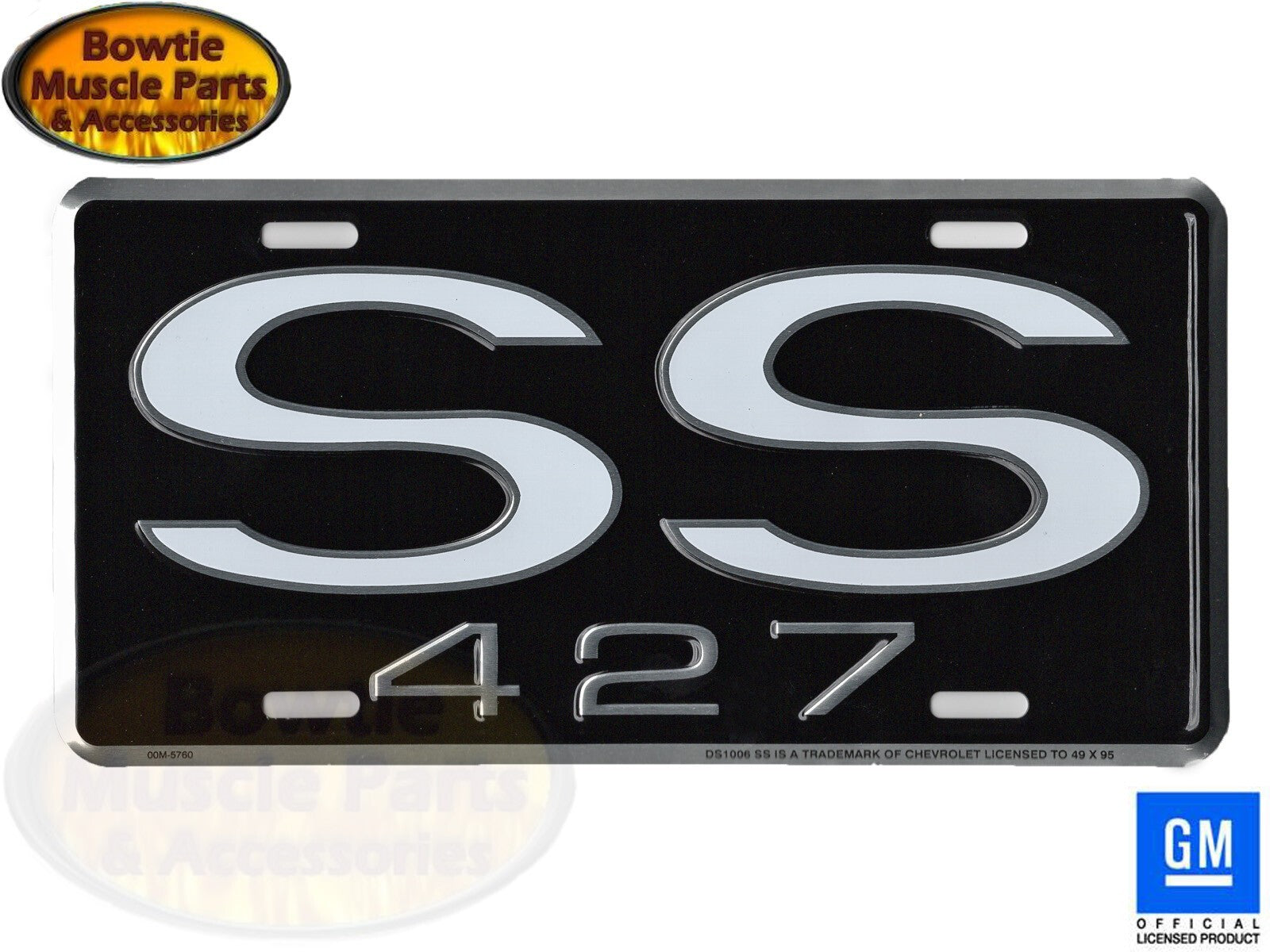 SS 427 License Plate – Embossed Aluminum Black/Silver GM Licensed Vanity Tag