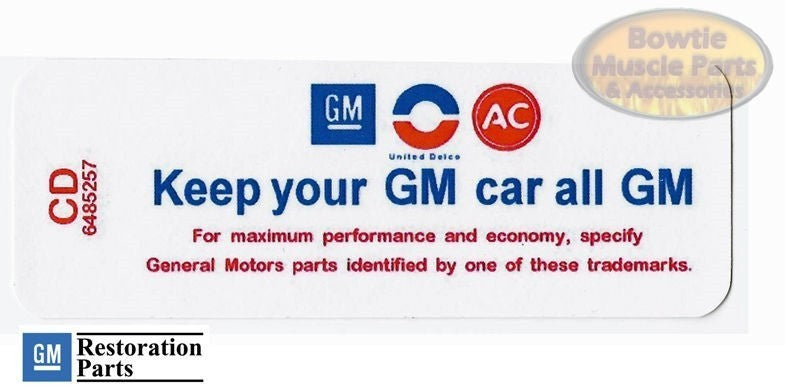 Keep Your GM Car All GM Air Cleaner Decal – 70–71 Chevelle El Camino Camaro Nova