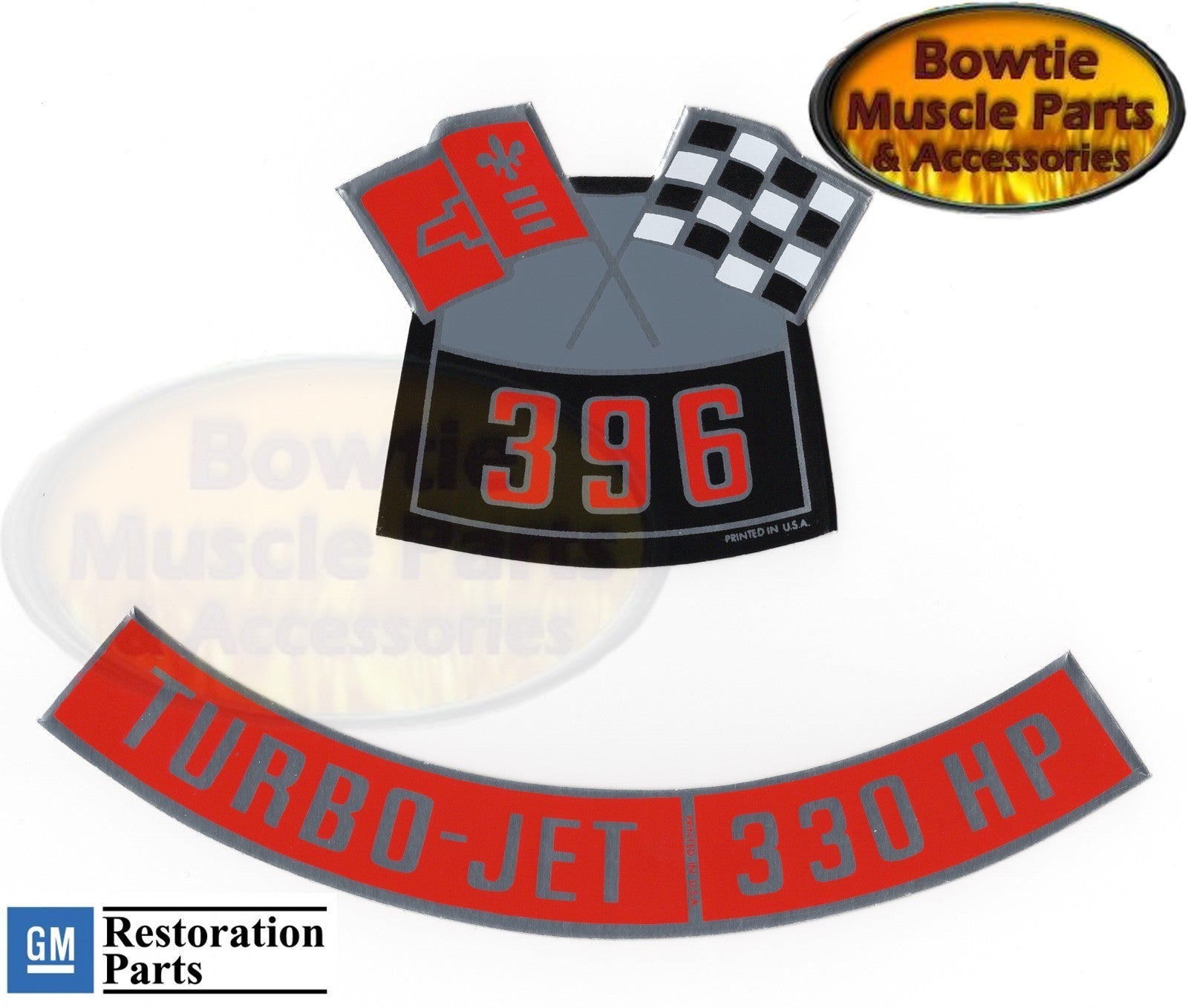 1970 396 330HP Turbo‑Jet Crossed‑Flags Decal Set Chevelle El Camino Monte Carlo