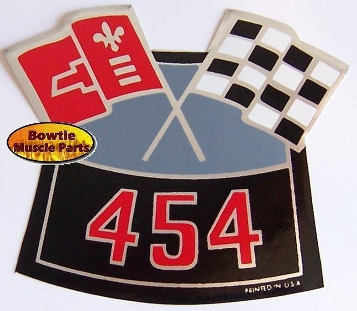 454 Crossed‑Flags Air Cleaner Decal – 70‑80 Big Block Chevy – Printed in USA