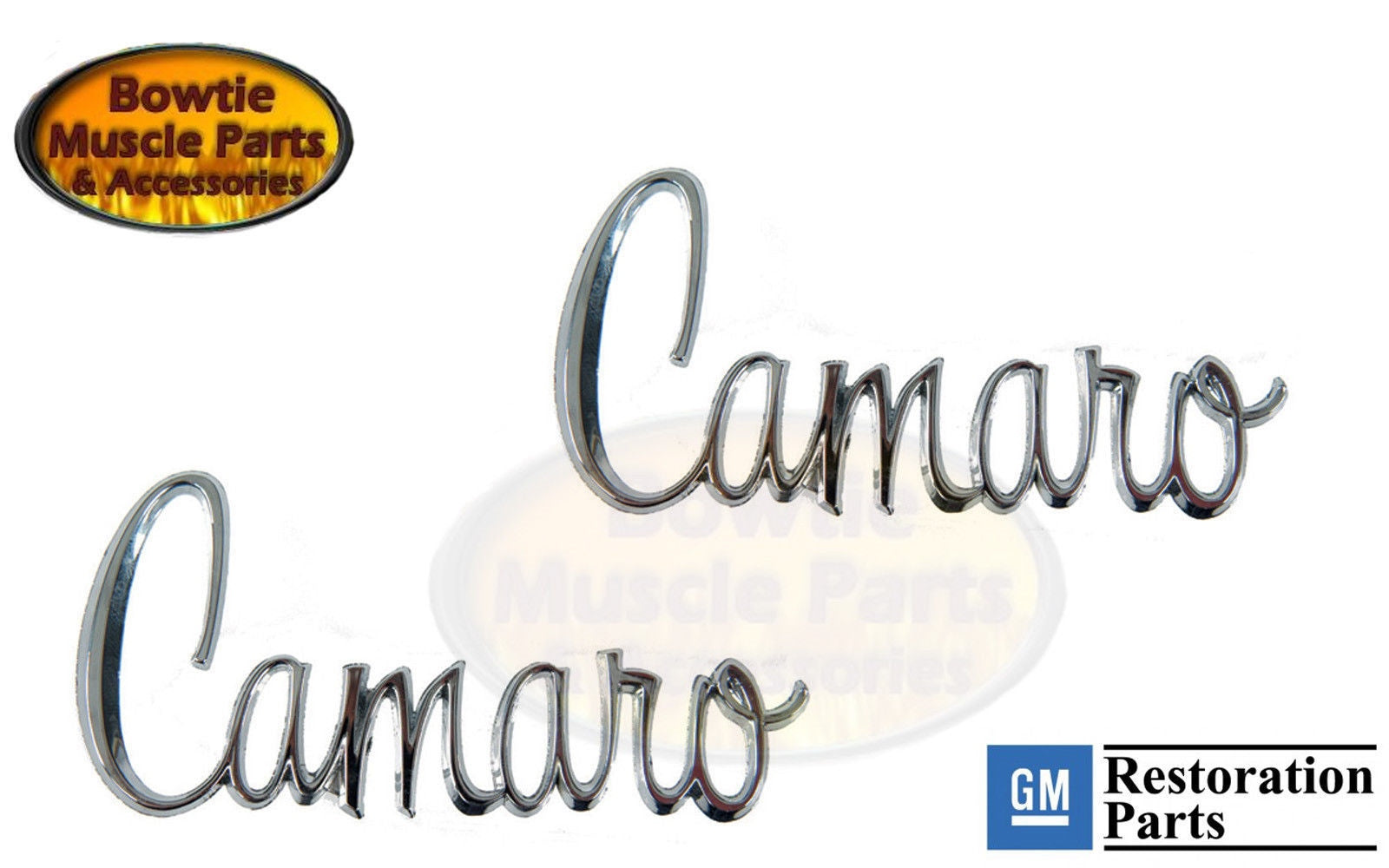 1970–1974 Camaro Fender Emblems – “Camaro” Script – GM Licensed Pair 9632310