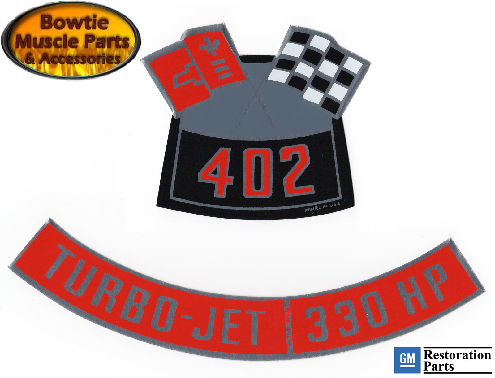 1970 Chevelle El Camino Monte Carlo 402 330HP Turbo-Jet Crossed-Flags Decal Set