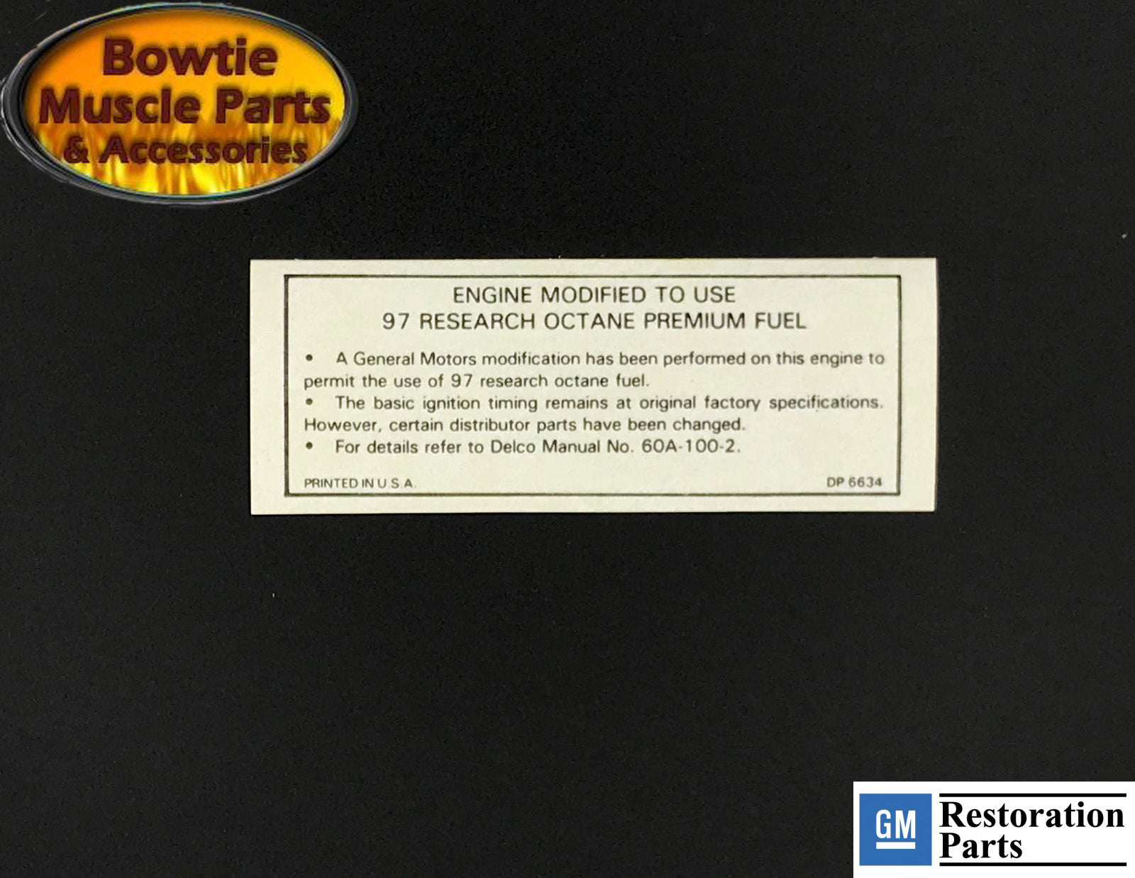1969–1970 GM 97 Octane Premium Fuel Decal – Z/28 COPO SS396 LT‑1 – GM 3745926