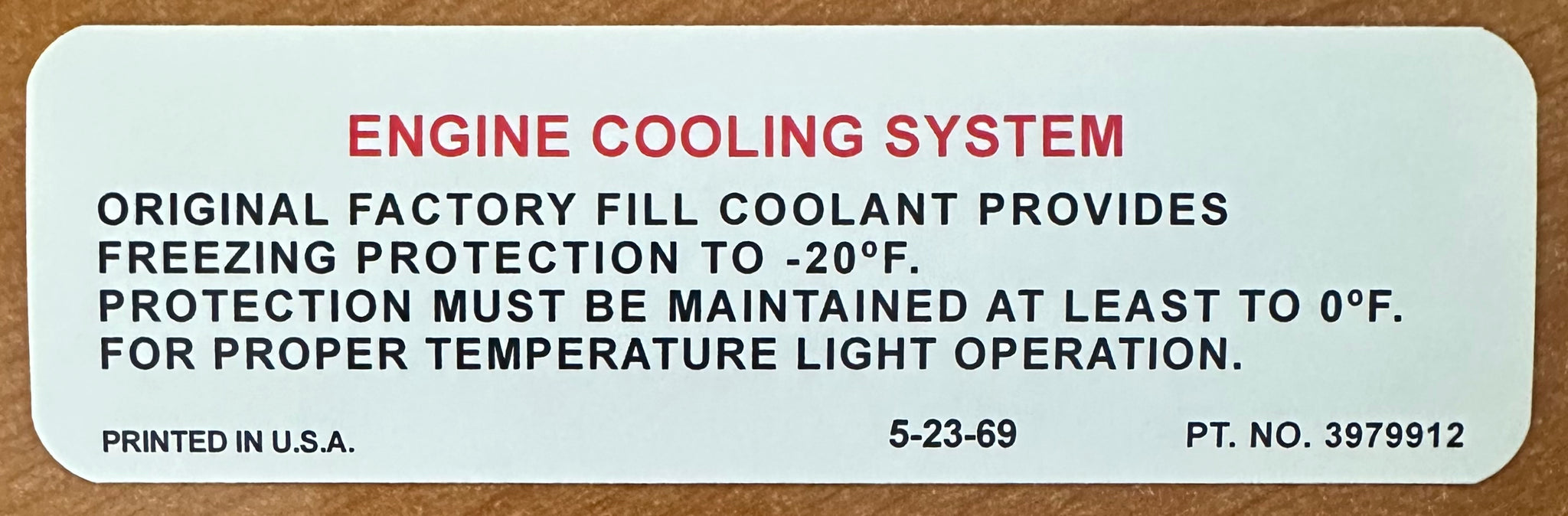 1970 1971 1972 Camaro Chevelle Nova Engine Cooling System Decal GM #3979912