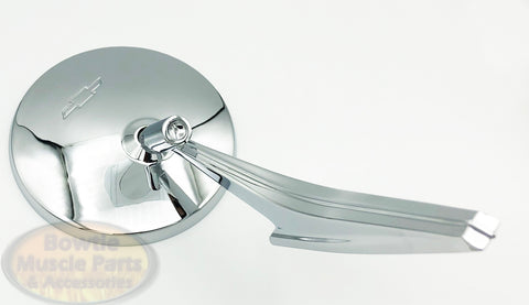 Bowtie Door Mirror Pair Chrome Ribbed Base GM Licensed 67 Camaro Nova Chevelle