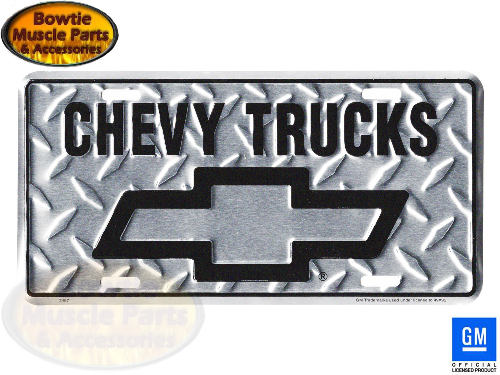 Chevy Trucks Bowtie License Plate – Embossed Aluminum – C10 C1500 – GM Licensed