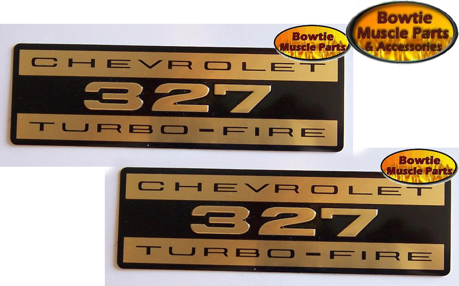 62 63 64 65 CORVETTE IMPALA EMBOSSED 327 ALUMINUM VALVE COVER DECAL - PAIR