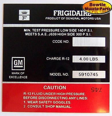 69 CAMARO CHEVELLE CORVETTE NOVA FRIGIDAIRE AC COMPRESSOR DECAL AIR CONDITIONER