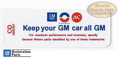 70 71 CAMARO CHEVELLE NOVA EL CAMINO AIR CLEANER DECAL KEEP YOUR GM CAR ALL GM