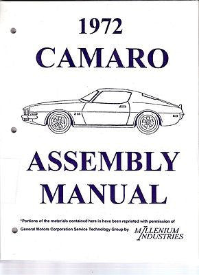 1972 72 Camaro Factory Assembly Manual Z28 SS RS