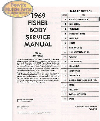 1969 69 CAMARO CHEVELLE NOVA IMPALA CORVAIR FIREBIRD FISHER BODY SERVICE MANUAL