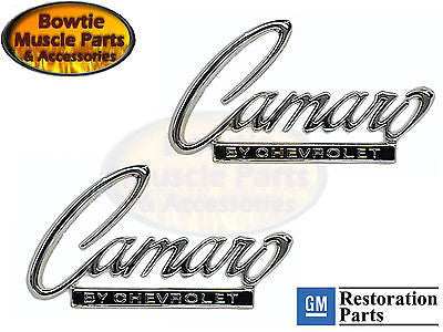 68 69 CAMARO HEADER TRUNK DECK LID EMBLEM - GM LICENSED! EXCELLENT QUALITY PAIR!