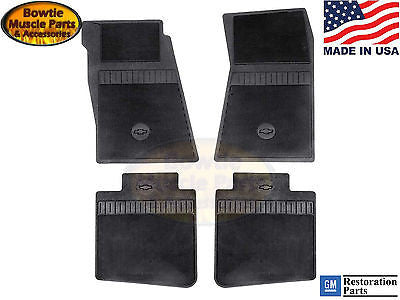67-69 CAMARO 68-72 CHEVY II NOVA RUBBER FLOOR MATS BOWTIE CHEVY BOW TIE BLACK
