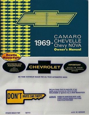 1969 69 CAMARO CHEVELLE NOVA EL CAMINO FACTORY OWNERS MANUAL W/ STORAGE BAG