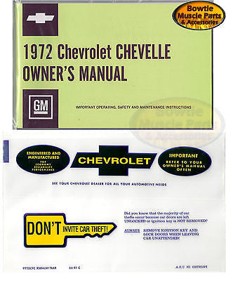 1972 72 CHEVELLE  EL CAMINO WAGON CONVERTIBLE FACTORY OWNERS MANUAL WITH POUCH