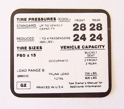 Camaro shop tire pressure