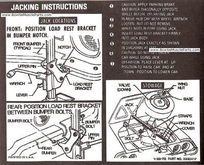 70 71 CAMARO SS JACKING INSTRUCTIONS TRUNK DECAL