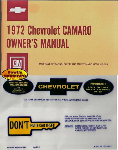 1972 72 Camaro Factory Owners Manual with Storage Bag