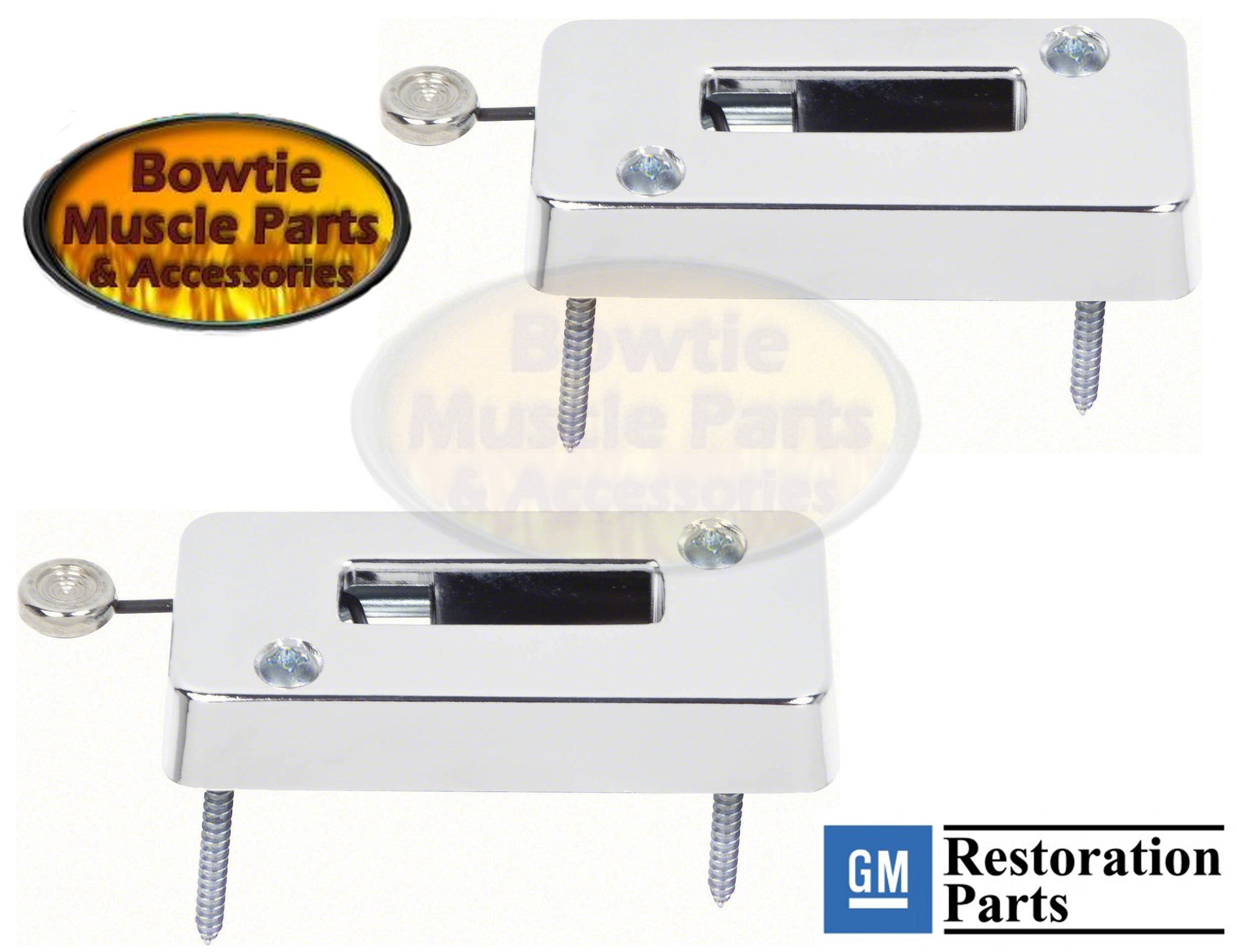 69 CAMARO FIREBIRD CHROME BEZEL ESCUTCHEONS FOR HEADREST RETAINERS BRACKET PAIR