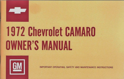 1972 72 Camaro Factory Owners Manual with Storage Bag