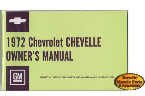 1972 72 CHEVELLE  EL CAMINO WAGON CONVERTIBLE FACTORY OWNERS MANUAL WITH POUCH