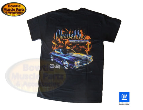 68 69 70 71 72 CHEVY CHEVELLE SS FLAME T-SHIRT BLACK TEE SHIRT GM LICENSED 1970