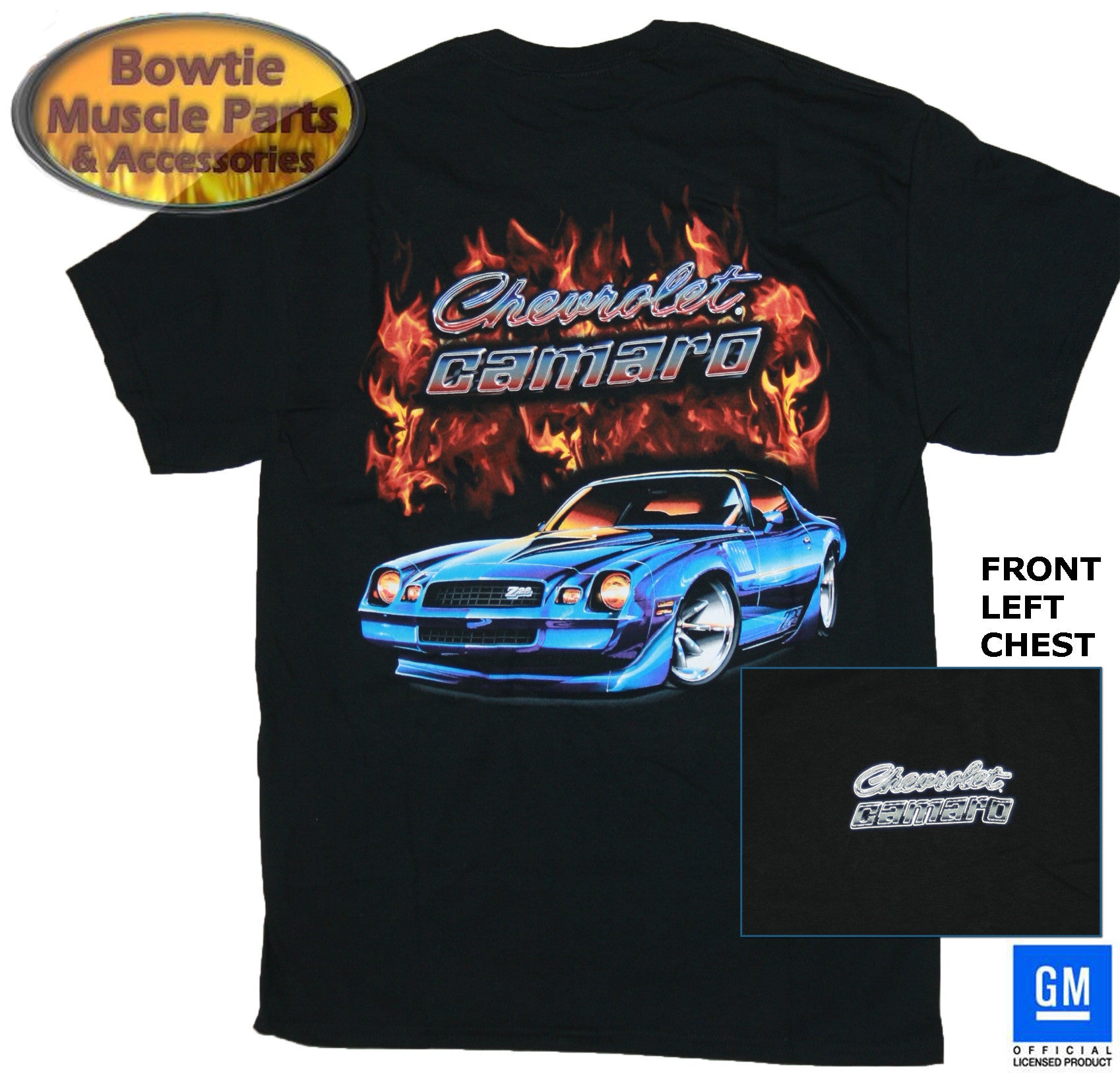 78 79 77 80 81 2ND GEN CAMARO Z28 FLAME T SHIRT BLACK GM LICENSED 67 6 BowtieMuscleParts